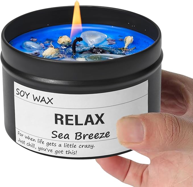 Chloefu LAN Sea Breeze Crystal Candle, Relaxing Aromatherapy for Stress Relief, Calm Moments | Just Chill Scented Candle for Home, Self Care, Gift for Her/Him