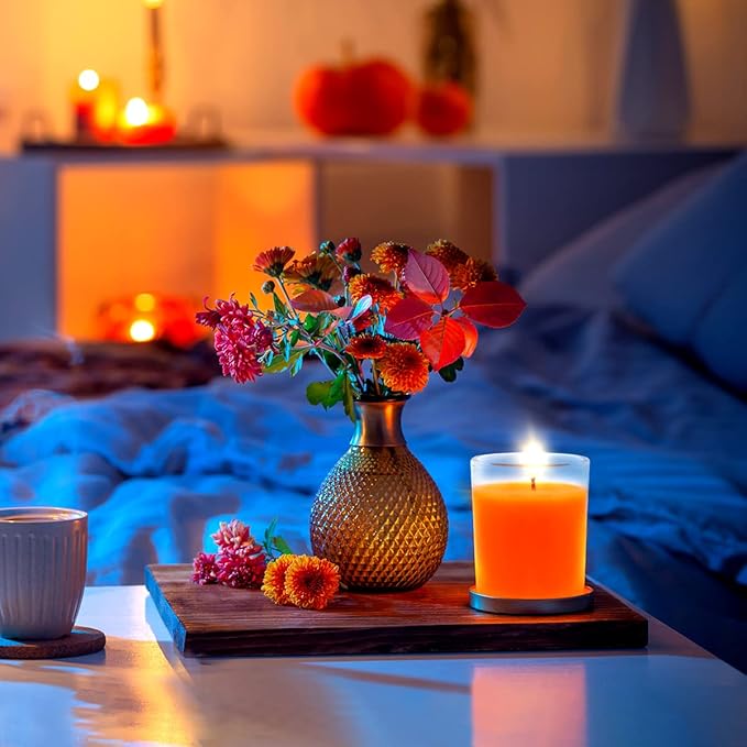 20 Packs Unscented Orange Votive Candles in Clear Glass, Small Bulk Natural Soy Wax Scentless Fall Colored Candles for Thanksgiving Halloween Harvest Home Holiday Spa Decoration