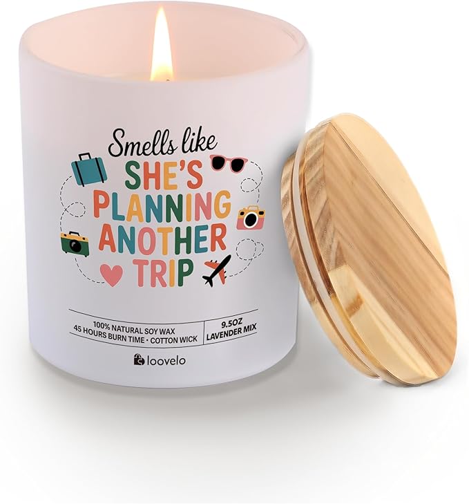 Smells Like She’s Planning Another Trip Travel Gifts for Women Traveller Gifts Road Trip Travel Lover Vacation Scented Candle Home Office Jar Candle Sage Floral Lavender Scent 9.5 oz
