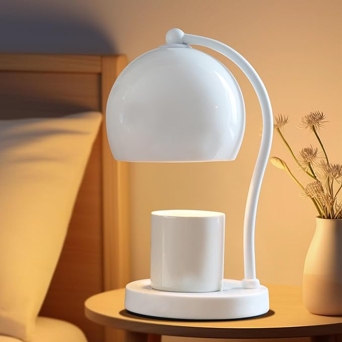 Ceramic Candle Warmer Lamp with Timer Dimmer Fit for Candle Jars, Modern Design with 2 Bulbs, House Warming Gifts, New Home Decor, Mother's Day, Birthday Gifts (White)