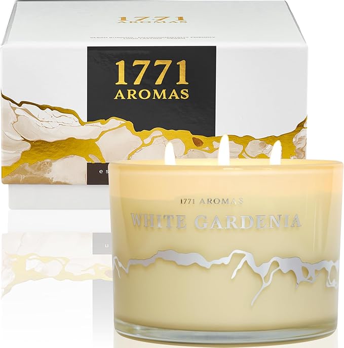White Gardenia Scented Candles - 100% Natural Soy Wax - Large 3 Wick Jar Candle - Up to 50 Hours Burning Time - Candles for Home - Gift-Ready Candle for Men & Women - Aromatherapy