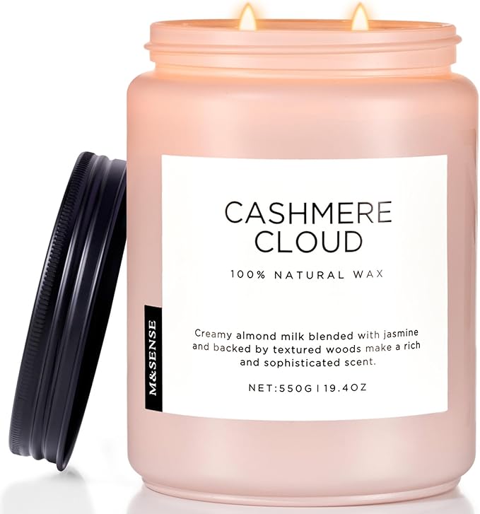 M&SENSE Cashmere Vanilla Scented Candles, Non Toxic Soy Wax 19.4oz 110 Hour Long Lasting 2 Wick, Large Candle for Bedroom Kitchen Home Decor, Housewarming Valentine's Day Gifts for Family Friends