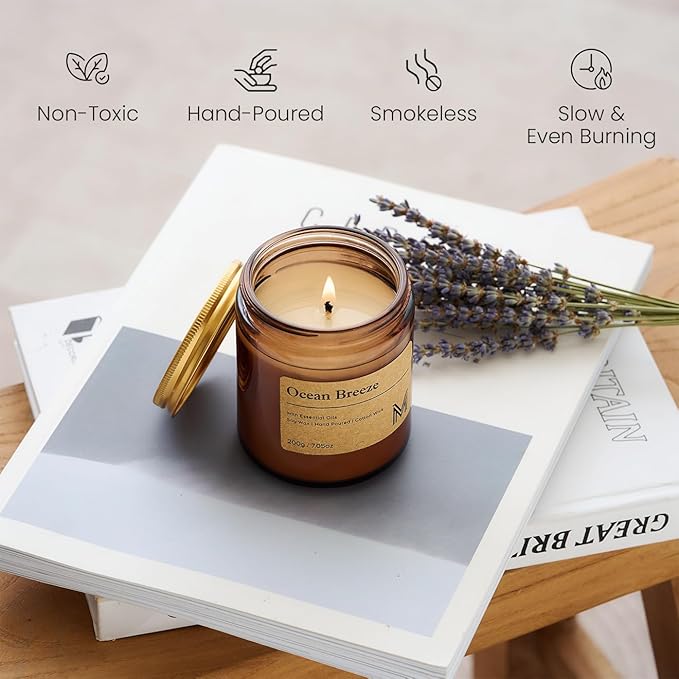 M&SENSE Oceanic Breeze Scented Christmas Candle Gift, Aromatherapy Candle Set for Women, Soy Wax Candles Home Scented, Long Lasting Amber Jar Candles Gift for Christmas, Thanksgiving, Holiday
