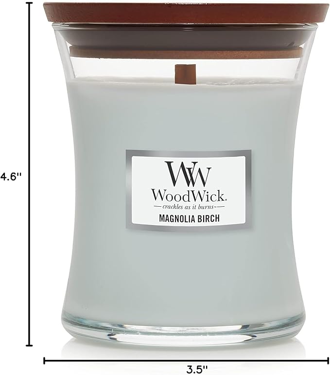 WoodWick Magnolia Birch Holiday Candle Gifts for Women and Men, 9.7 oz Medium Hourglass Candle with Crackling Wick