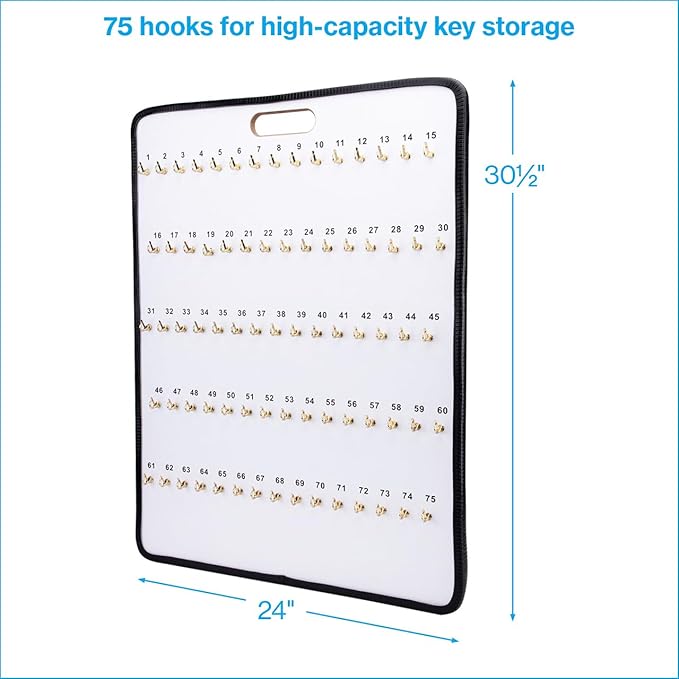 SSWBasics Key Board with Self-Closing Tabs - 75 Hooks - 24?W x 30 1/2?L - Key Rack Wall