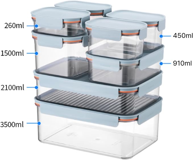 LocknLock LBF405RS7M Bisfree Modular Plus Food Storage Containers for Lunch, Meal Prep, Stackable, BPA-Free, Leakproof, Microwave, Dishwasher, Freezer-Safe, 14 Pieces, 7 Boxes and 7 Lids, Mint, 1.5L