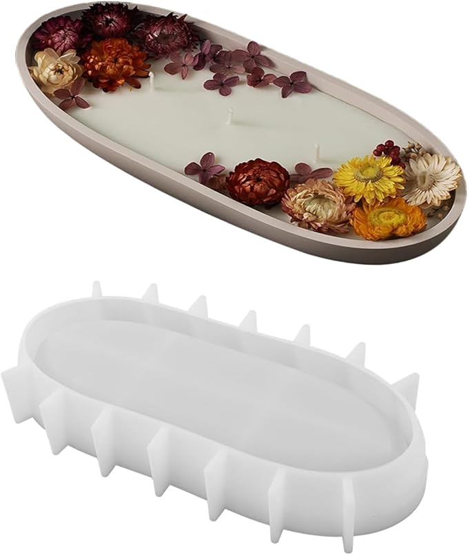 Oval Candle Boat Jar Molds, Creative Silicone Vessels Pot Molds, Concrete Container Storage Tray Making Moulds for Storage Holder Jewelry Box Vase Aroma Cup (L)