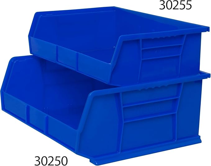Akro-Mils 30255 AkroBins Plastic Storage Bins, Space-Saving Stackable Bins for Garage, Pantry, Craft Organization, 11" x 16" x 5", Blue, 6-Pack