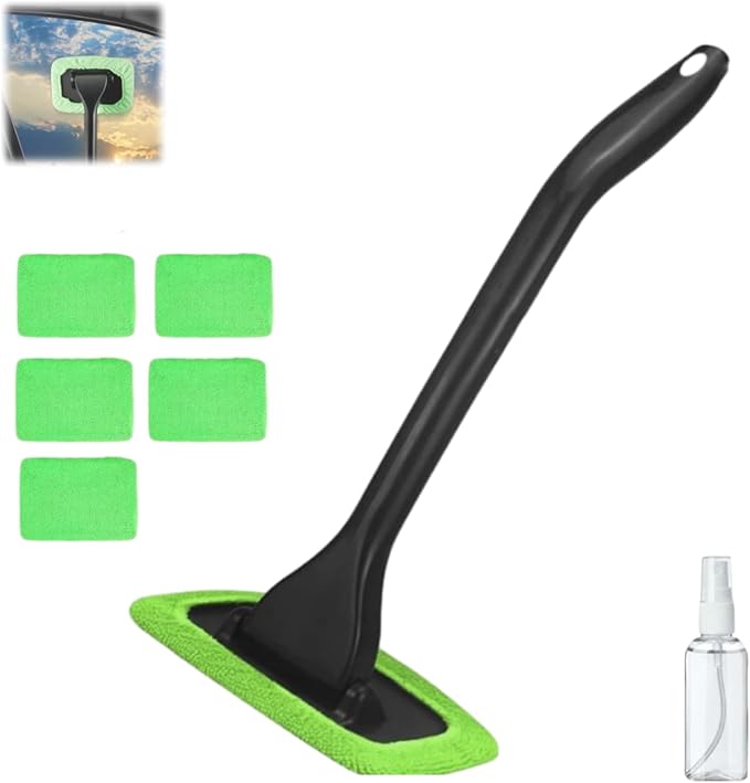 IBHOO Windshield Cleaning Tool, Microfiber Car Window Cleaner with 4 Reusable and Washable Microfiber Pads and Extendable Handle
