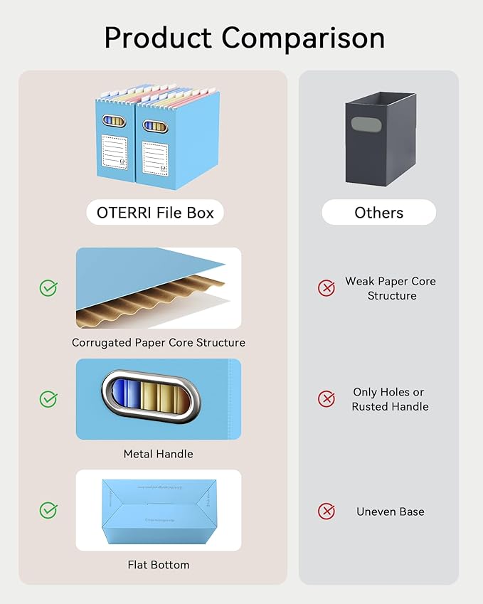 Oterri Cardboard File Organizer Box for Hanging File Folders Letter Size,File Box for Computer Desk,File Cabinet,Working Home,Office,Classroom (Colorblock, Letter Size - 4 Packs)