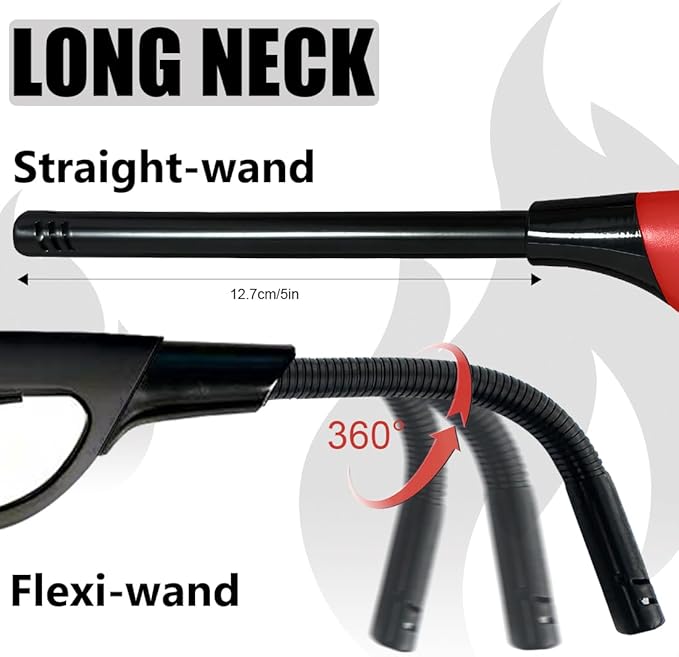 4 Pack Lighter Refillable Butane Lighters, Flexi-Wand Long Lighters for Candle Camping Fireplace Party BBQ Grill(Fuel Not Included)