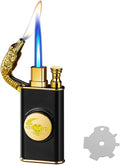 Torch Lighter, Magic Dual Flame Dragon Lighters with Adjusting Flame Tool, Creative Windproof Cool Design, Refillable Butane Lighter Gifts for Men Friend Outdoor Indoor(without Butane)-Black Crocodile