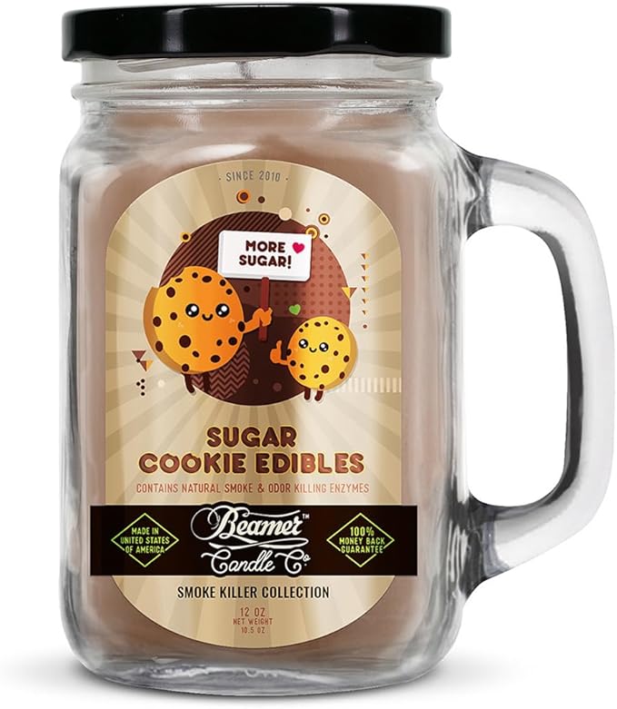 Sugar Cookie Edible Candle – Odor Eliminating, Strong Scent – Sugar Cookies with Vanilla – Long Lasting 90 Hour Burn – Large 12oz Mason Jar – Made in USA – Beamer Candle Co.