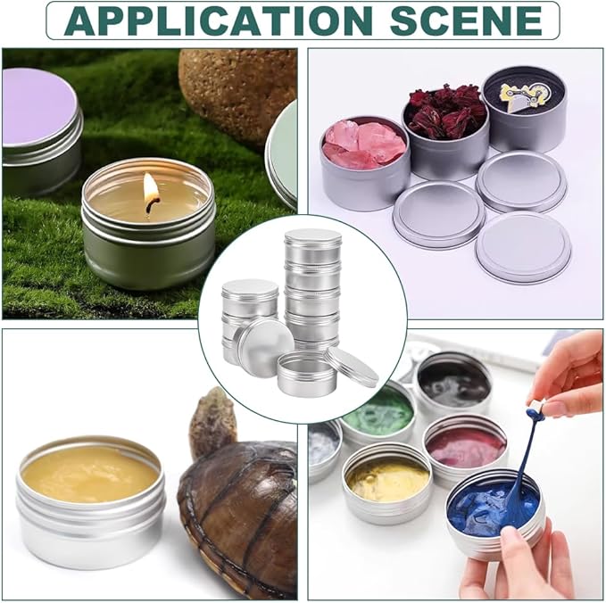 BENECREAT 10 Pack 5 OZ Tin Cans Screw Top Round Aluminum Cans Screw Lid Containers - Great for Store Spices, Candies, Tea or Gift Giving (Platinum)