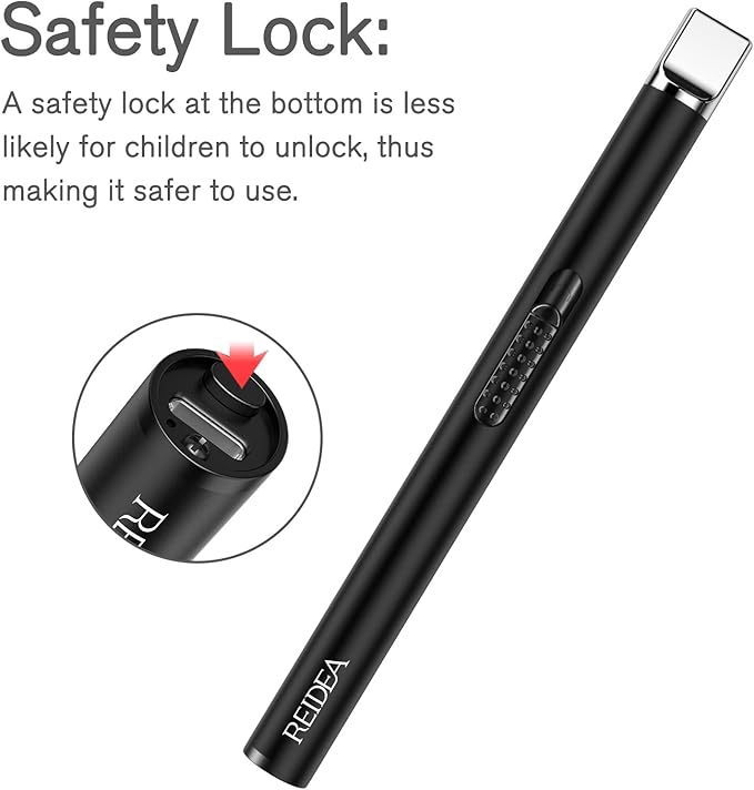 REIDEA 2 PCS Electronic Candle Lighter Arc Windproof Flameless USB Rechargeable Lighter with Safe Button for Home Kitchen (S4, Pitch Black)