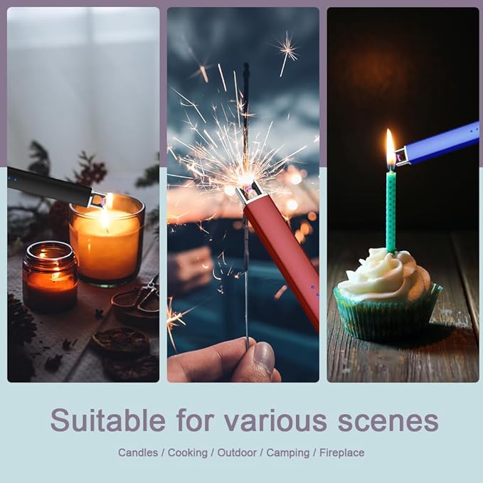 Electric Arc Windproof Lighter Flameless USB Rechargeable Lighter with Safety Lock for Candle BBQ Camping (Purple)