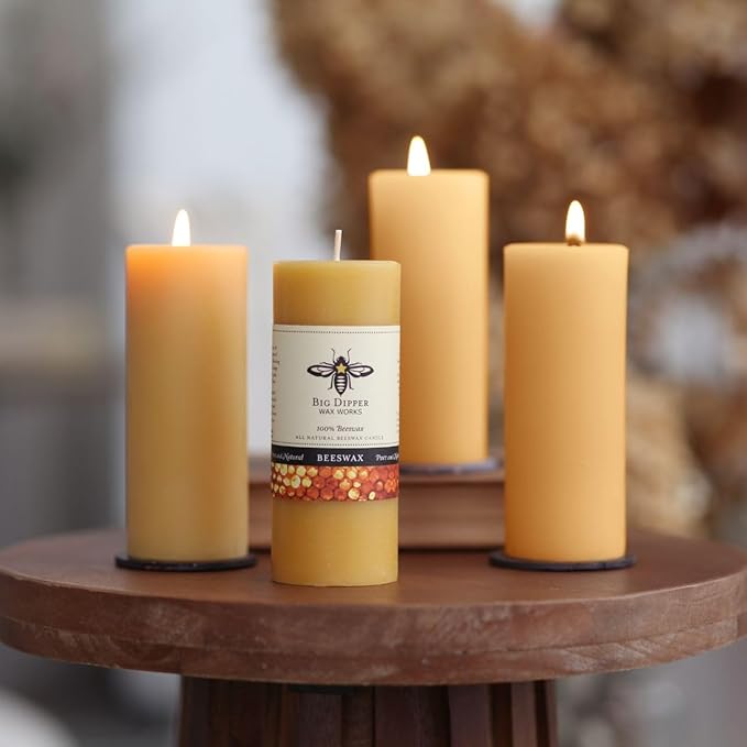 Big Dipper Wax Works 100% Pure Beeswax Pillar Candles (4 Pack) – 2" x 4.75" Handmade in USA, Long Burning Clean Soot-Free, Natural Honey Aroma, Eco-Friendly Cotton Wick, Home Décor & Meditation