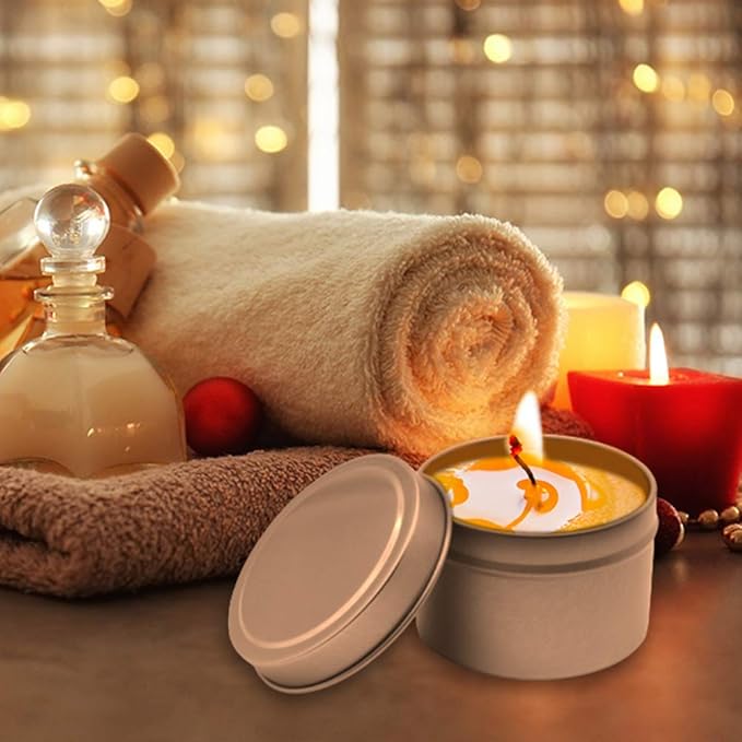 TJH 24 Pieces Candle Tin, 4 oz Holiday Candles, Candle Containers, Travel Tins, Candle Jars for Candle Making (Frosted Gold)