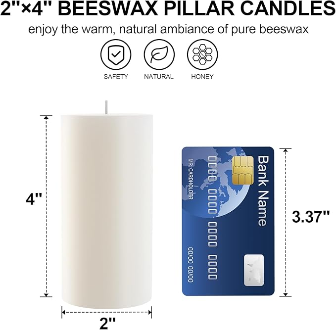 White Natural Beeswax Pillar Candles-56 Hours Burn Time 100% Pure Beeswax Candles | Organic Bees Wax for Home, Prayer, Christmas, Party | Unscented, Smokeless, Dripless 2 Pack (2×4 inch)