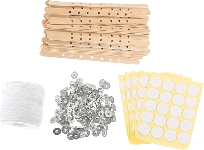 PHENOFICE 1set Candle Wick Holders with Stickers for DIY Candle Making for Easy Crafting and Labeling for Handmade and Projects