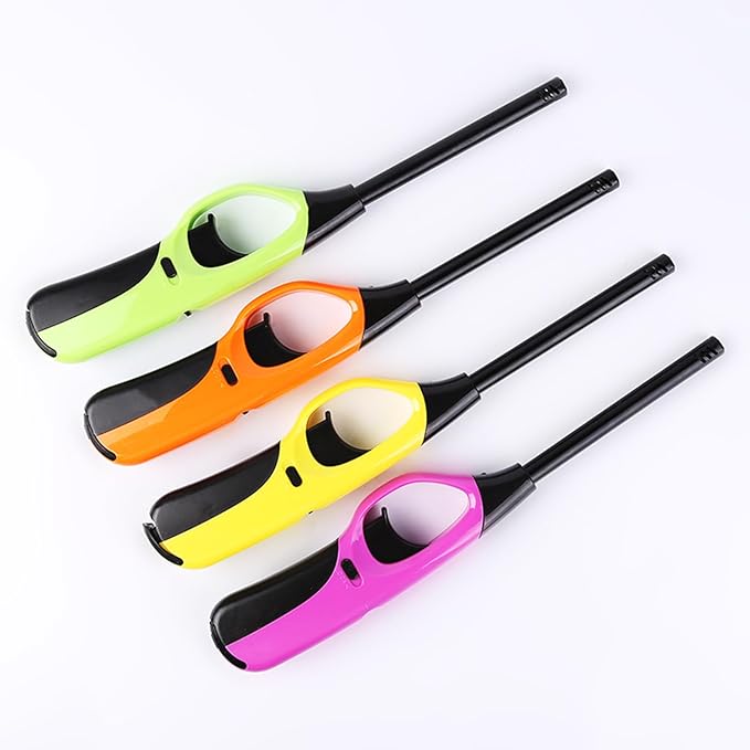 4 Pack Long Nozzle Candle Lighters Refillable,Ideal for BBQ, Candles,Grill Stove, and Camping (Butane Included)