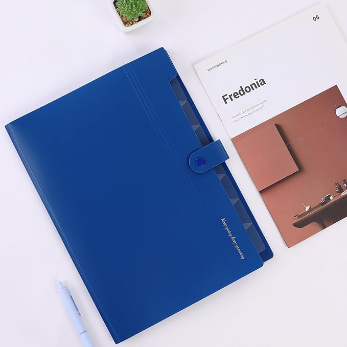 SKYDUE Accordion File Organizer, Expanding File Folder with 8 Pockets, Expandable Document Paper Receipt Organizer, Letter/A4 Size Filing Folder School Office Supplies Blue