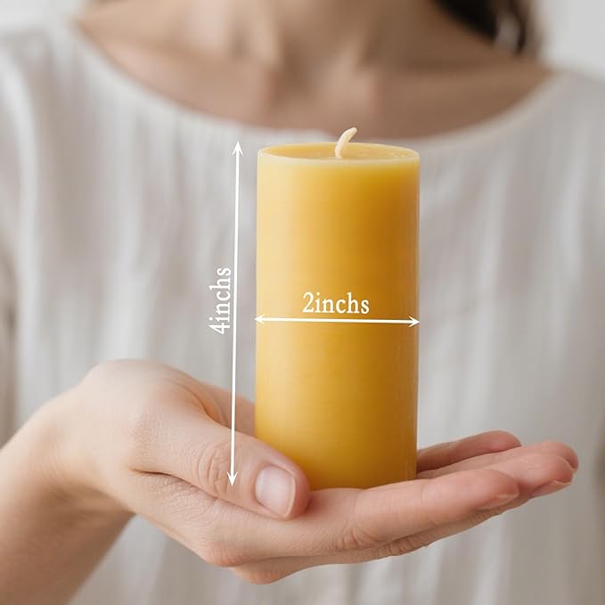 6 Pack Beeswax Candles for Mother's Day, 100% Pure Natural Beeswax Pillar Candles Emergency Candle for Home, 210 Hours Organic Unscented Bees Wax Pillar Candle for Prayer, Dripless & Smokeless (2x4in)