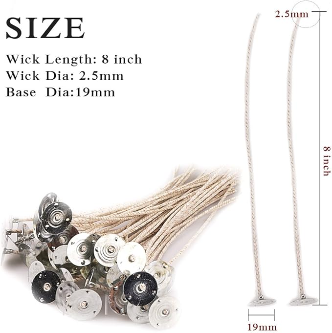 EricX Light 100 Piece 8 inch Soy Wax Candle Wick, Cotton and Paper Interwoven core, Large, for Candle Making, Candle DIY