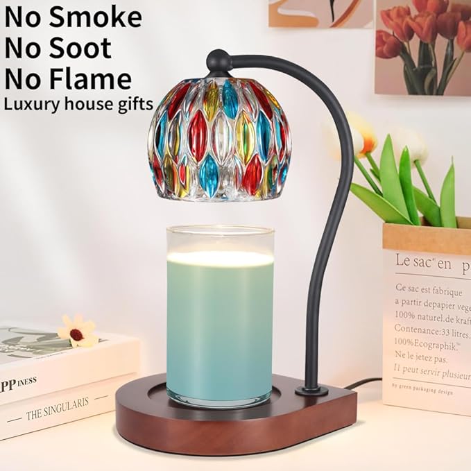 Electric Candle Warmer Lamp with Timer＆Dimmable for Jar Scented Candles, Wax Melting Tabletop Light Suitable as a Home Decor Thanksgiving Christmas Day Gift for Women Mom, with 2 Bulbs(7 Colors)