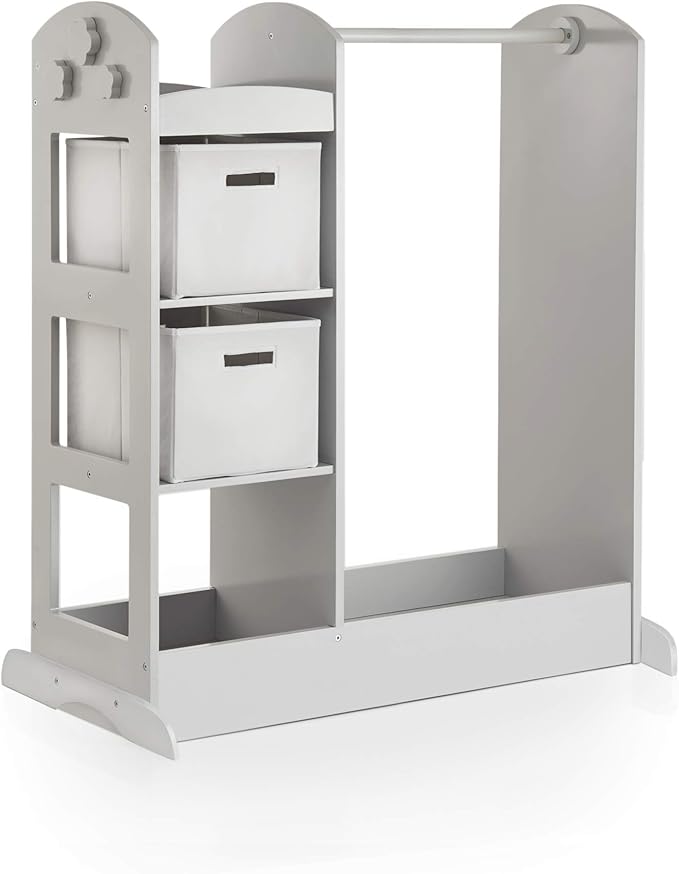 Guidecraft See and Store Dress-up Center – Gray: Kids Dramatic Play Storage Armoire with Mirror, Rack, Shelves & Bottom Tray - Toddlers Costume & Toy Organizer Furniture