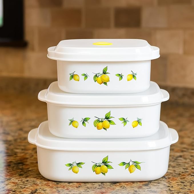 Reston Lloyd Nesting Microwave Containers, Set of 3, Adjustable Steam Vents, Airtight, Meal Prep, BPA-Free Plastic- Freezer & Dishwasher Safe, Cookware & Food Storage, Anyday Cookware, Fresh Lemons