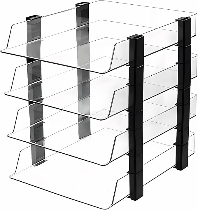 Clear 4-Tier Stackable Paper Tray Organizer for Letter/A4 Files, Desktop Document Sorter, Transparent Office Desk Storage (4 - Tier Clear)
