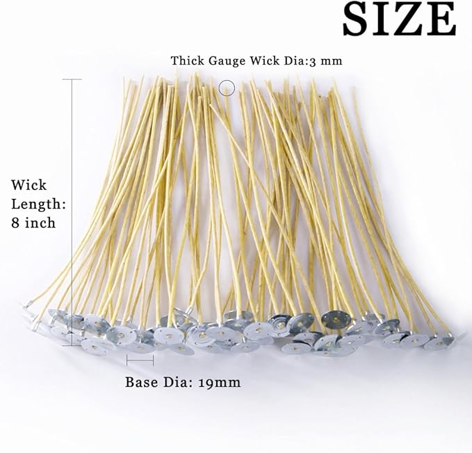 EricX Light Organic Hemp Candle Wicks, 100 Piece 8" Pre-Waxed by Beeswax & Tabbed, for Candle Making