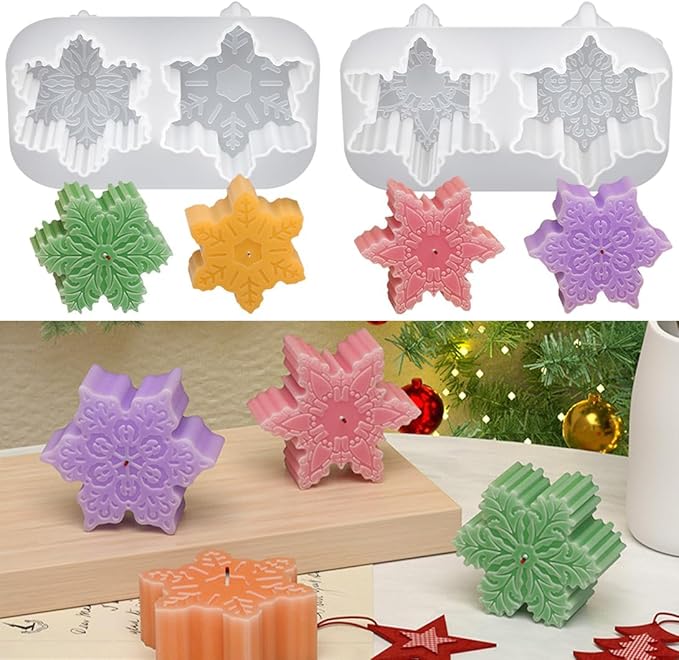 Christmas Snowflake Candle Silicone Mold 2 Hole DIY Aromatic Handmade Soap Plaster Resin Mold Xmas Pastry Baking Mold Home Decor