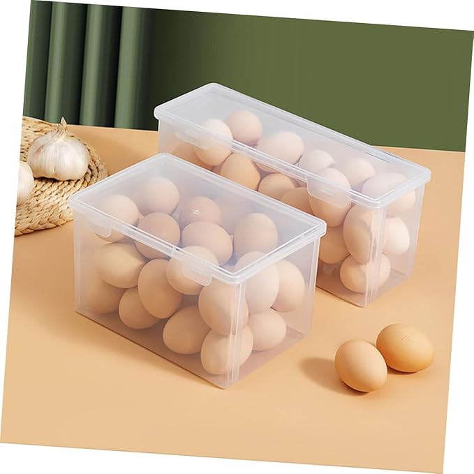 Large Capacity 2800ml Food Storage Container Set of 2, Refrigerator Vegetable Fruit Box with Egg Holder and Bread Keeper for Kitchen Fresh Keeping