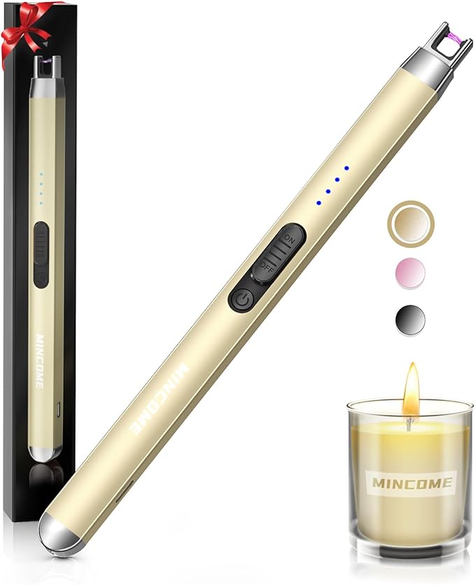 Candle Lighter Electric Rechargeable USB Plasma Arc Lighter with Safety Lock, Mothers Day Birthday Gifts for Women Windproof Flameless Long Matches Lighters for Candle,Grill,BBQ,Camping