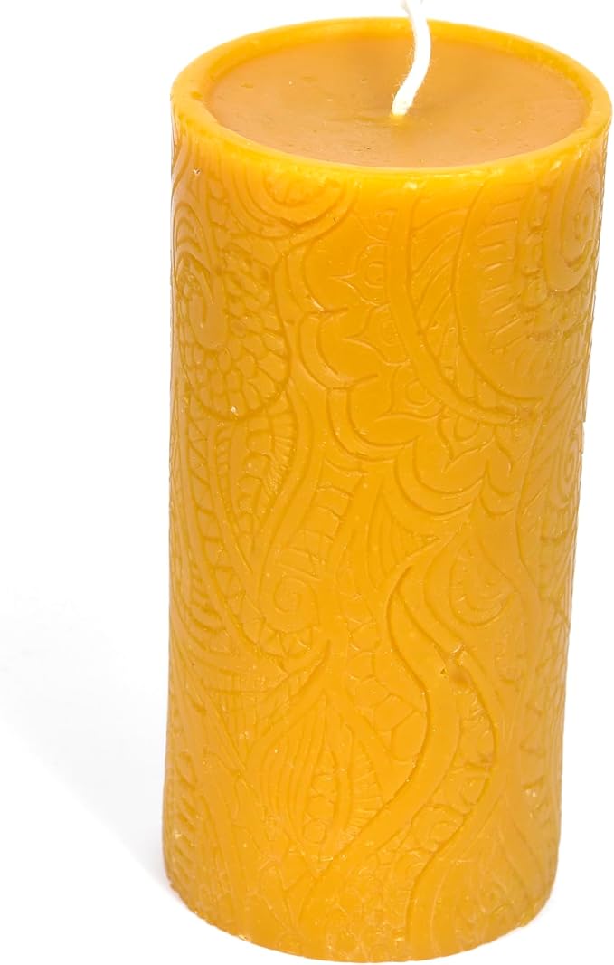BeeTheLight Beeswax Pillar Candle - 100% Pure Bees Wax - Choose Your Size and Color - Up to 72 Hour Burn Time - Approx. 2x3, 3x4, 3x6 - Unscented - Natural Light Honey Scent (Natural Yellow, Large)