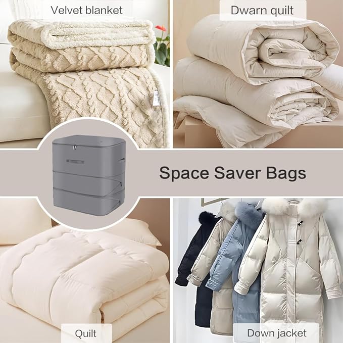 Space Saving Self Compression Organizer,Compression Storage Bags for Bedding and travel,Storage bags for Blankets Duvet Quilts Pillows, Comforter Storage with zippered ventilation holes（Grey XL）