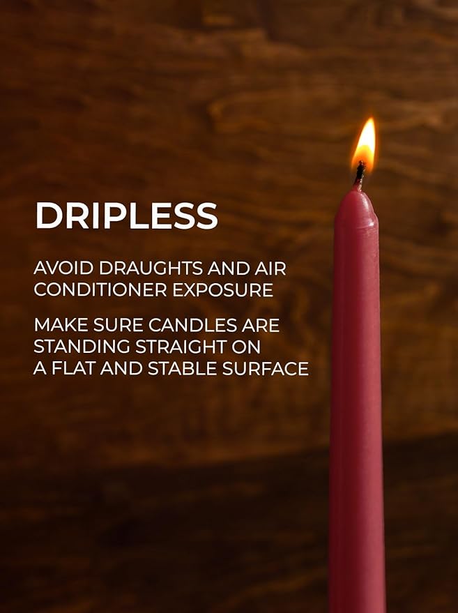 CANDWAX 12 inch Burgundy Taper Candle Set of 12 - Unscented Smokeless Dripless Candlesticks - Candle Sticks for Christmas Decorations, Party Décor, Dinner Table Centerpieces - Burgundy Tapers