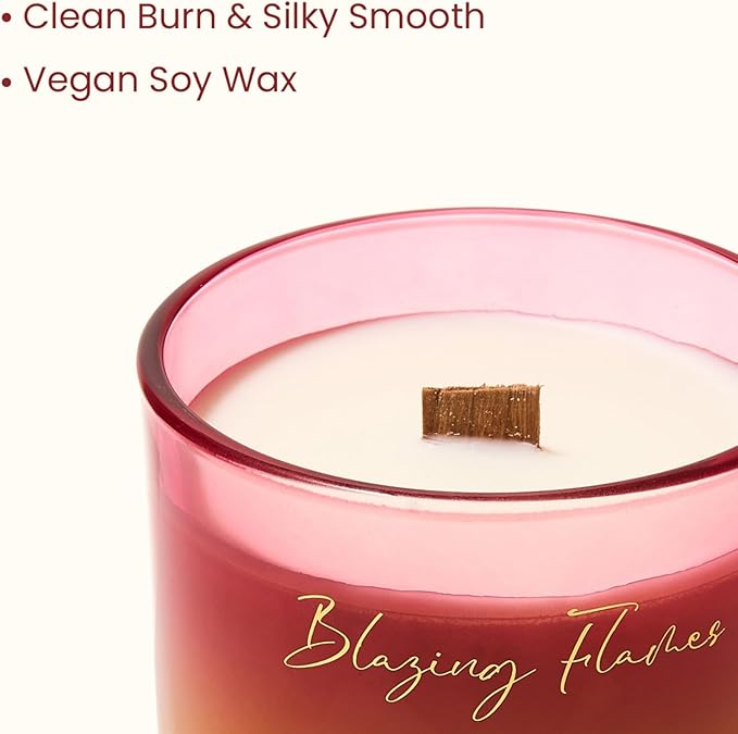 M&SENSE 9.88oz Natural Soy Wax Jar Candle with Wooden Wick | Blazing Flames Scent | 55-Hour Burn & Long-Lasting Burn | Housewarming Gift for Men and Women
