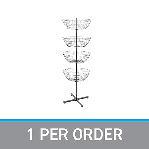 SSWBasics 4-Basket Wire Floor Spinner Rack and Dump Bin (63”H x 22”D) - Each Basket is 8”D x 22” Diameter - Great for Retail, Thrift, and Convenience Stores, Plus Home Organization