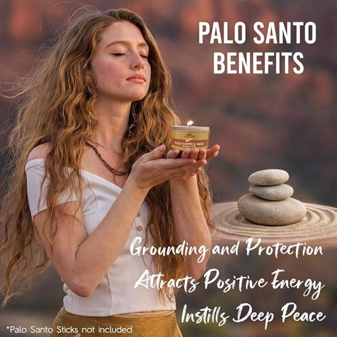 Palo Santo & Sage Smudge Candle (6oz) Ground & Purify - Pure Sage Energy Cleansing Candle for House Cleansing Negative Energy – Spiritual for Protection & Intention – Soy Wax - Made in The USA