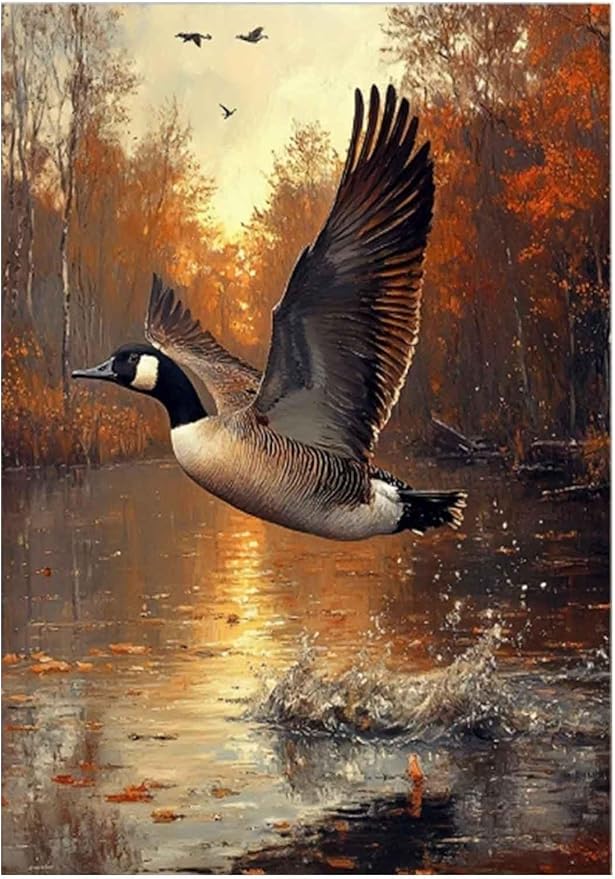Goose Taking Flight in Autumn Forest Paint by Numbers for Adults, Fall Wildlife DIY Painting Kit, Nature Wall Decor 24 Colors 16x20 inch Framed