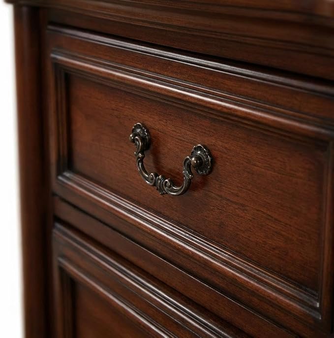 Furnifact Red Dresden Cherry Oak Nightstand, Poplar Wood, MDF, Poly-Resin, Transitional Vintage Design, Spacious Storage, Durable Build for Bedroom Decor