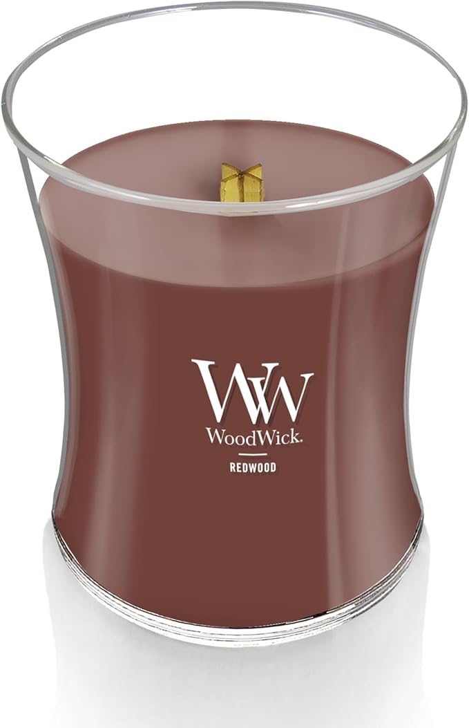 WoodWick Redwood Holiday Candle Gifts for Women and Men, 9.7 oz Medium Hourglass Candle with Crackling Wick