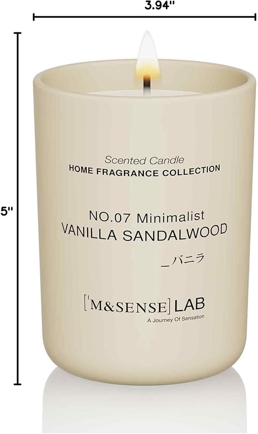 M&SENSE Natural Soy Candle| Vanilla Sandalwood | 8.82 oz, 50H Burn | Spring Scented Candles for Relaxation, Valentines Day Gift, Home Décor | for Bedroom, Office, Party Medium