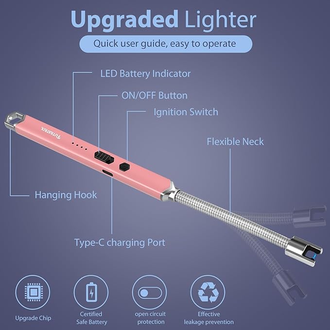 Rechargeable Electric Candle Lighter for Deep Jars - Windproof & Flameless Arc Lighter for Home Decor, Aromatherapy & Arthritis Friendly Gifts Rose Gold
