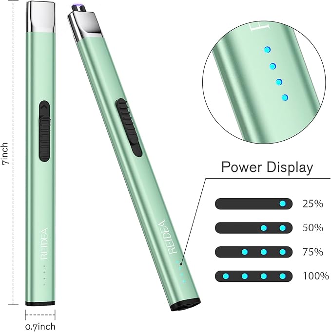 REIDEA Electric Lighter for Candle Lovers, Windproof Flameless USB Rechargeable Arc Lighter with Safe Button and Power Indicator for Candle, BBQ and Fireworks, R1, Mint Green