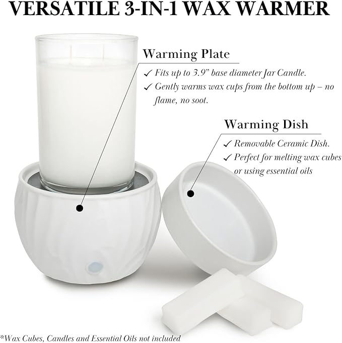 Colonial Candle Wax Melt Warmer with Timer, 3-in-1 Electric Wax Melter for Scented Wax Melts, Cubes, and Tarts | Home, Office, Bedroom, Gift & Décor
