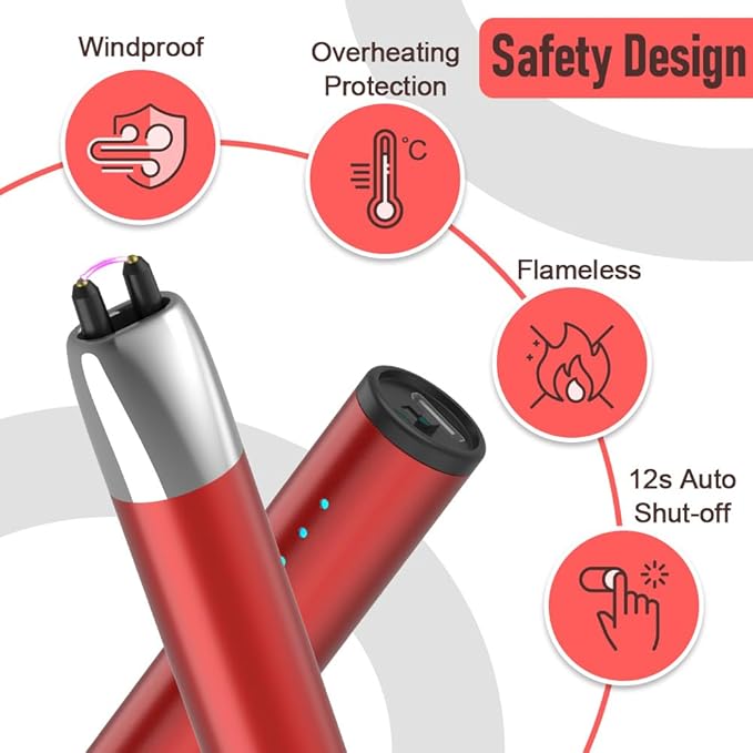 Candle Lighter, Electric Rechargeable USB Arc Windproof Flameless Plasma Lighter Long Stick with Rope and Ring, No Butane Fluid, Perfect for Candle BBQ Camping Kitchen Stove, Red